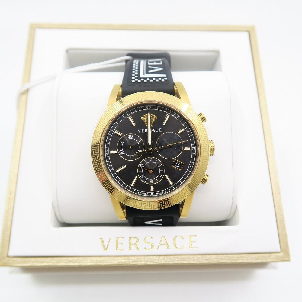 Versace VELT00119 Sport Tech Chronograph Gold/Black Silicone Strap New Watch.